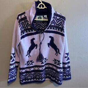 Storybook Knits Wild Horses Equestrian Purple Shawl Collar Sweater Size Small